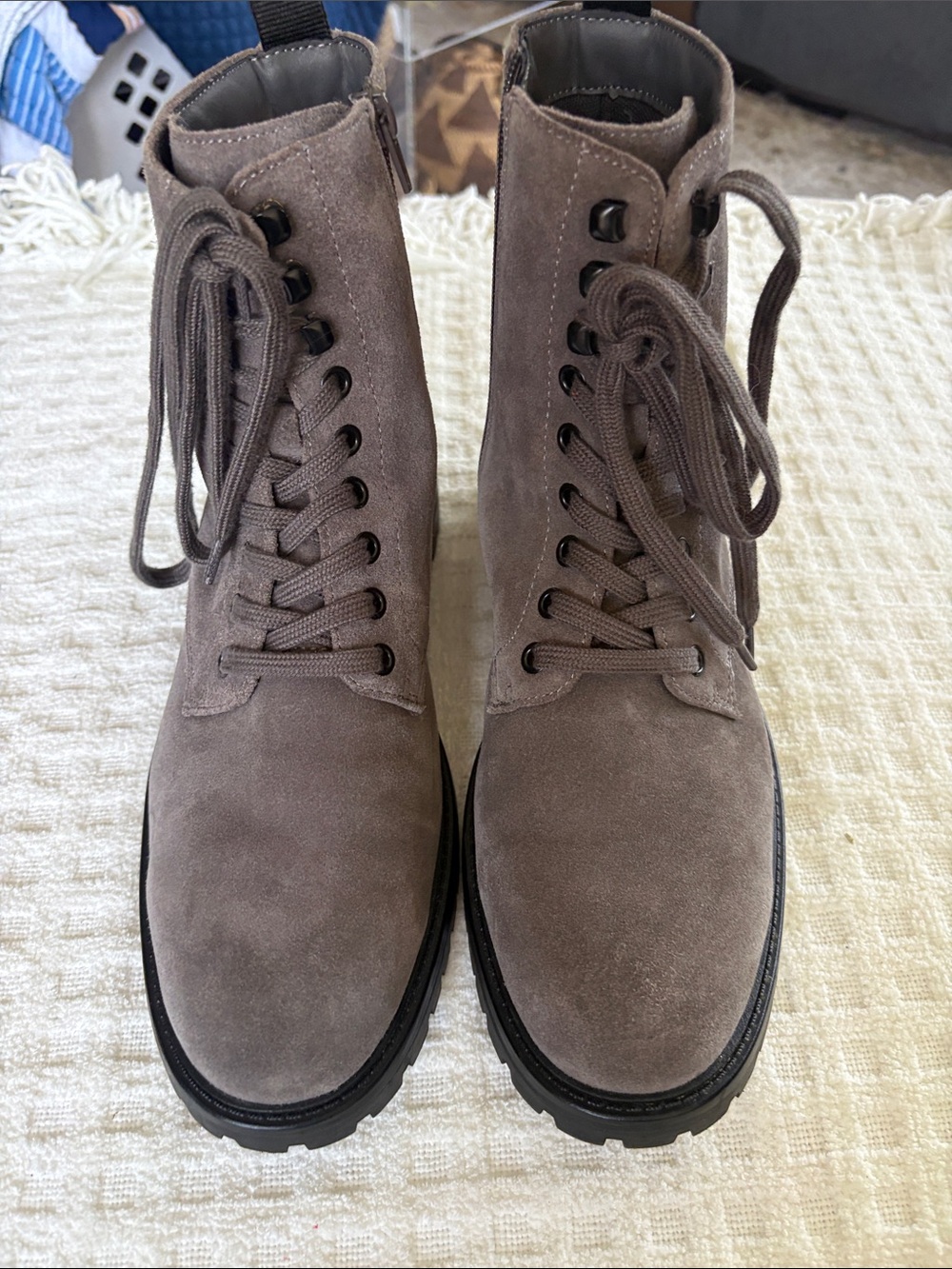 Marc Fisher Gray Suede Lace-Up Combat Boots